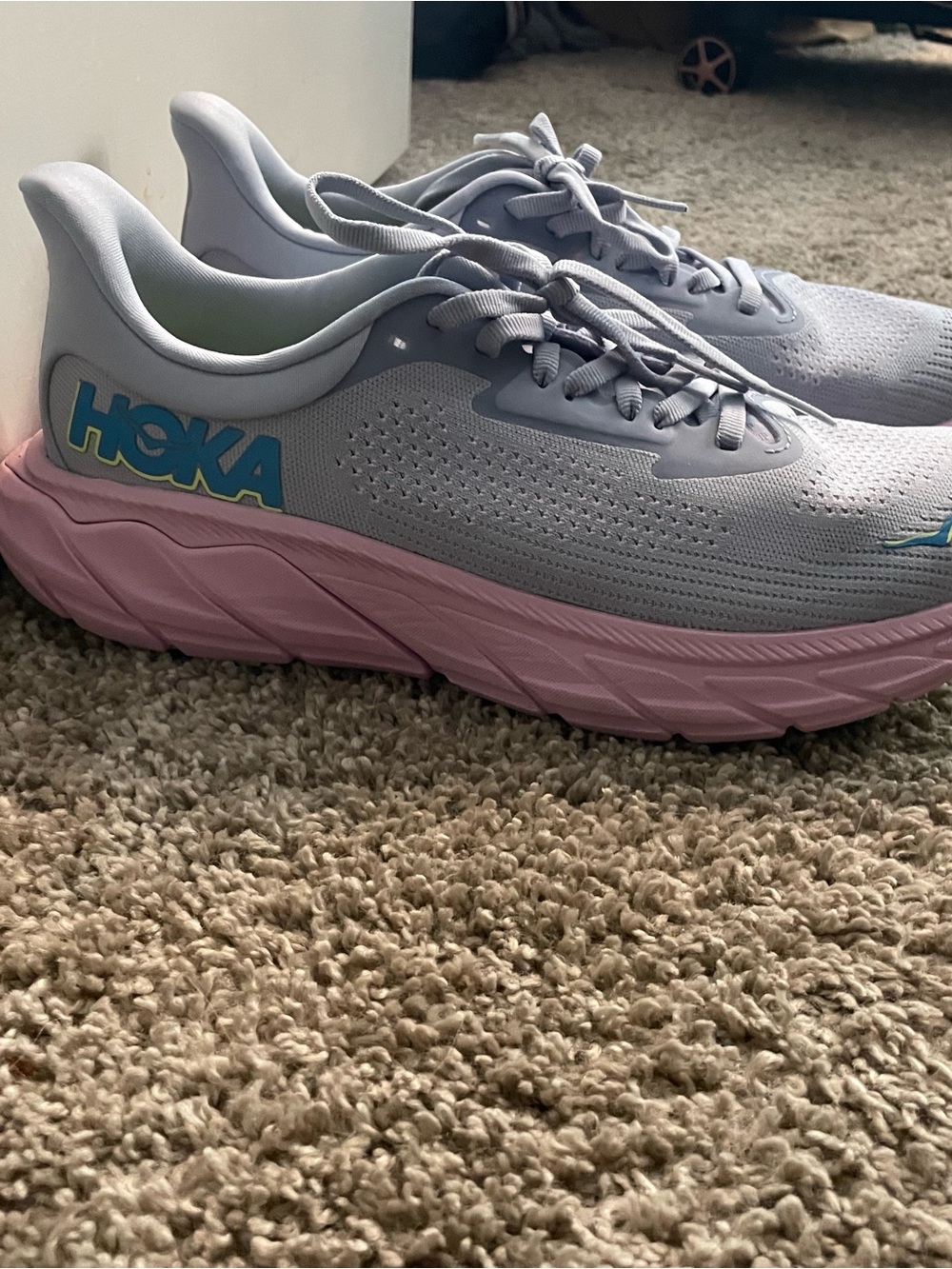 Hoka Women's Light Gray and Pink Performance Running Shoes